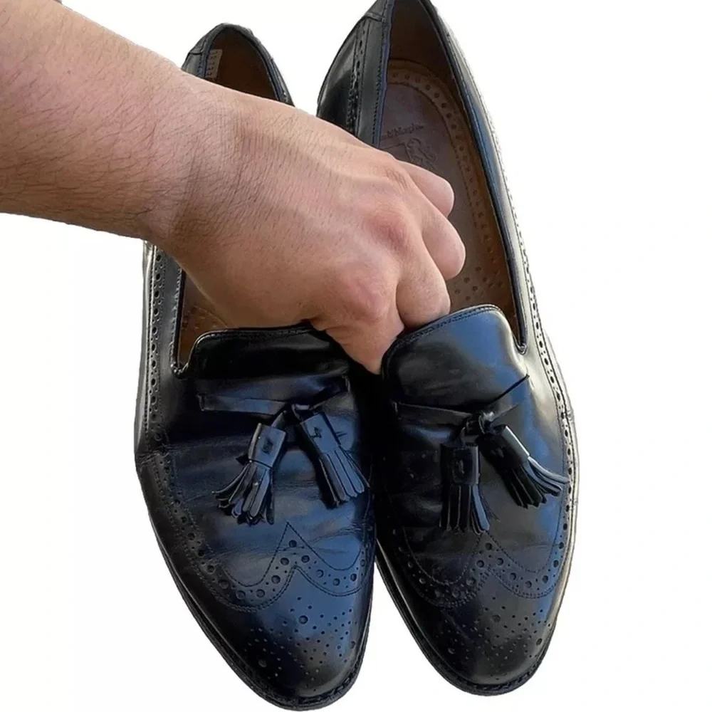 Johnston & Murphy Crown Aristocraft  Black Leather Tassel Loafers Men 10 D USA